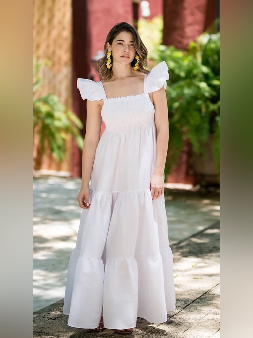 NWT Maria Cayetana Luxury Hand made in Mexico White Linen Maxi Dress